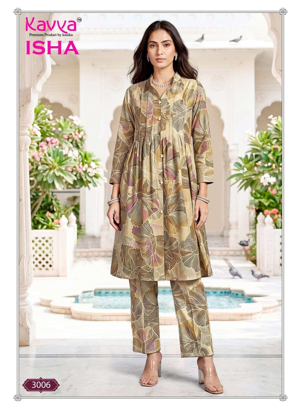 KAVYA ISHA VOL 3 TOP STITCHED PLEATS & CHINESE COLLAR AND POCKET CORD SET DAILY ROUTINE